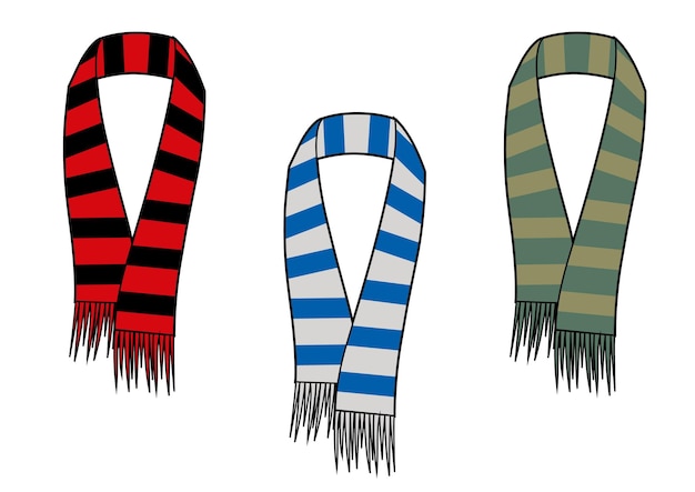 Set of three sriped scarfs Red blue and green colors