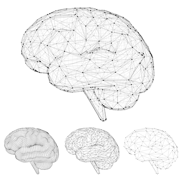 Set threedimensional vector cyber brain neural network megadata processing template interface design on a white background