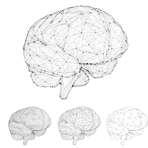 Set threedimensional vector cyber brain neural network megadata processing template interface design on a white background