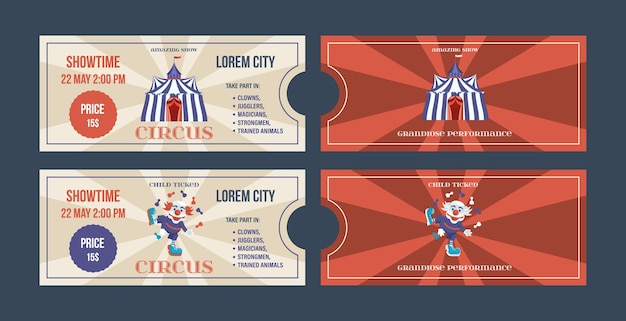 Set of tickets for circus performances events show performances