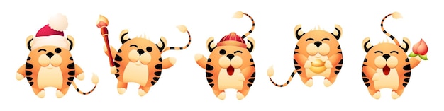 Set of tigers for eastern calendar or horoscope Collection of oriental mascot of Chinese New Year