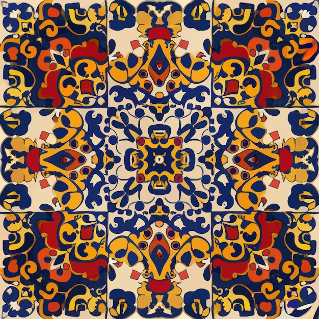 Vector a set of tiles with the pattern in blue and yellow