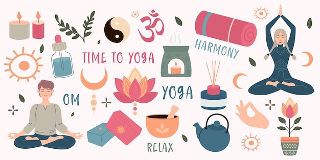 Set of time yoga elements in flat style