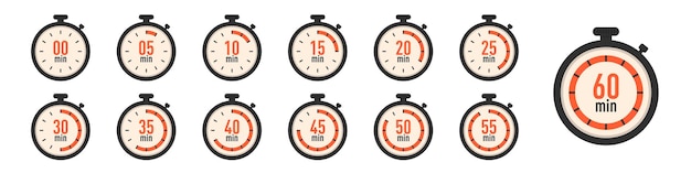 Set of timer clock icons. Stopwatch timer collection