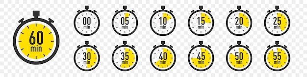 Set of timer clock icons. Stopwatch timer collection