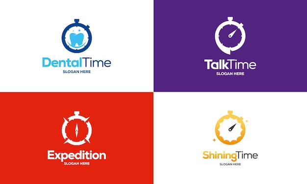 Set of Timer Stopwatch logo designs concept vector, Dental, talk discuss logo, compass logo, Shining time logo