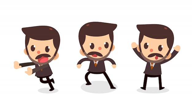 Set of tiny businessman character in actions. 