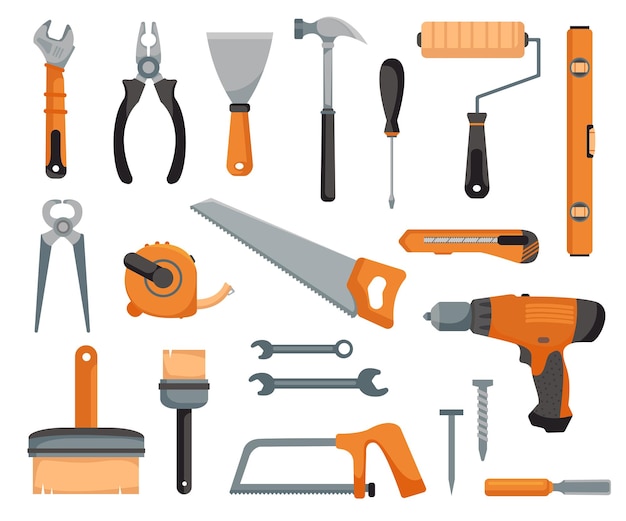 Set of tools of a joiner and repairman Devices for construction and mechanics