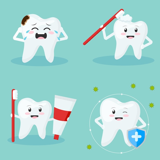 Set of tooth care illustration Vector tooth in flat design