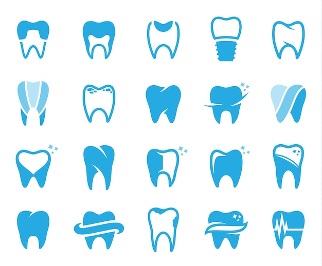 Set of tooth icons and symbols