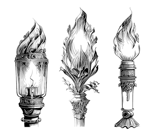 Vector set of torches sketch hand drawn in doodle style illustration