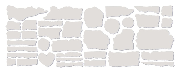 Set of torn gray paper on a white background