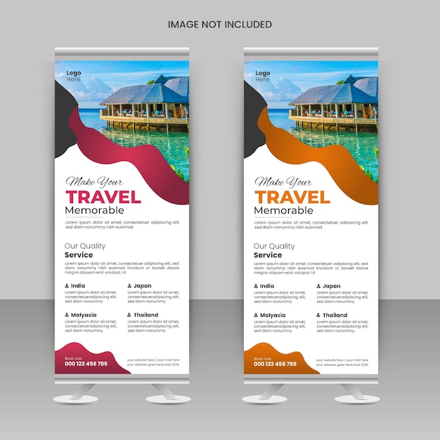 Set of Tour and travel roll up or x banner design template