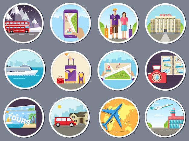 Set tourism with fast travel of the world concepts infographic