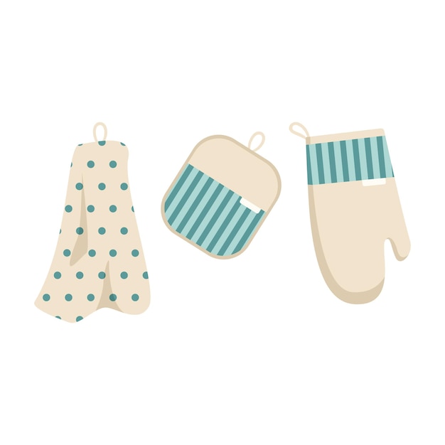 A set of towel and oven gloves for dishes kitchen item