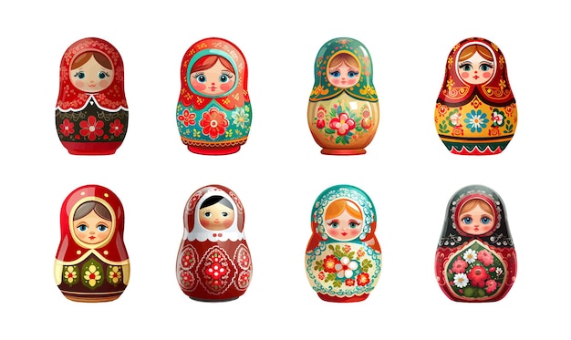 Set of traditional nesting dolls Russian dolls matryoshka Simple colorful nesting dolls