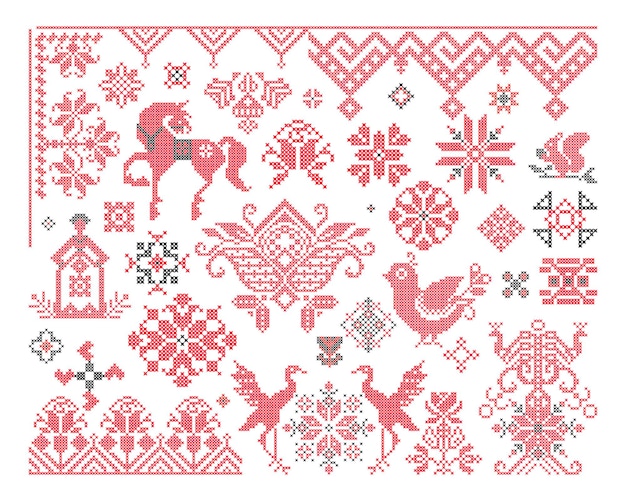 Vector set of traditional russian and ukrainian patterns