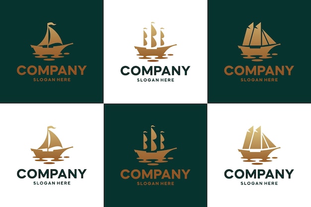 set of traditional sailboat symbol luxury collection ocean logo design template