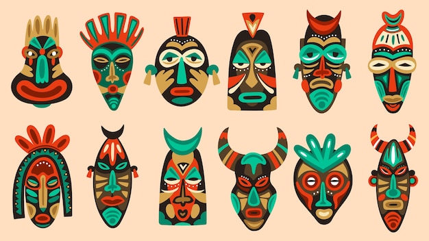 Set of traditional tribal masks