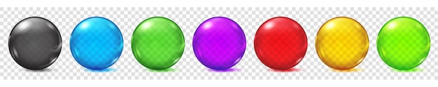 Set of translucent colored spheres with glares and shadows on transparent background Transparency only in vector format