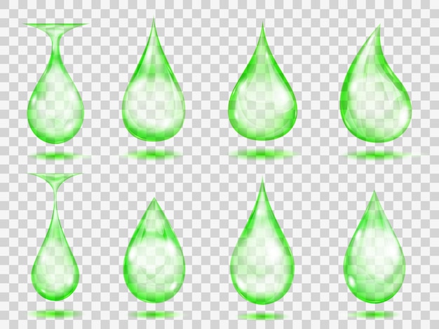 Set of transparent drops in green colors