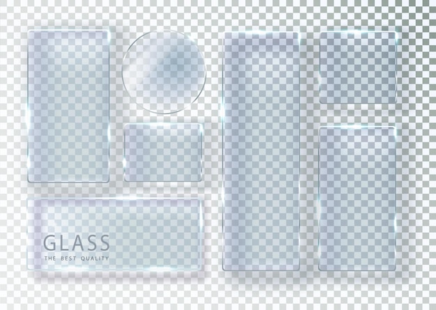 Set of transparent glass banners vector glass plates with place for inscriptions flat glass isolated