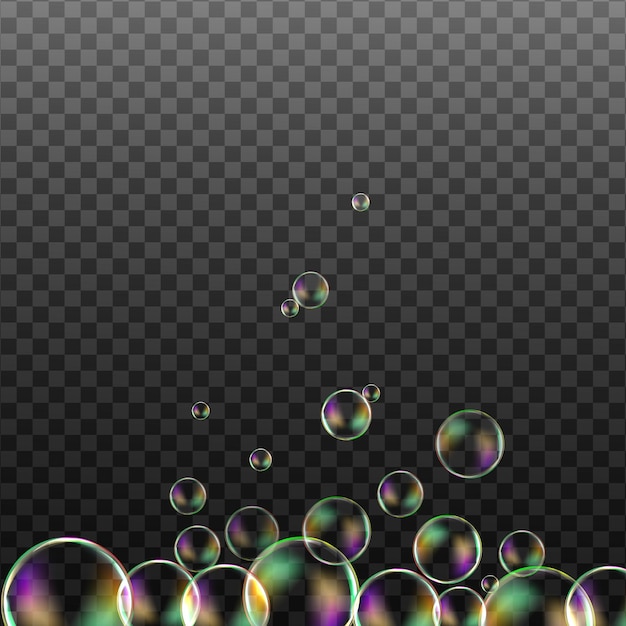 Set of transparent soap bubbles on checkered backgroundReaistic colored ballsVector texture