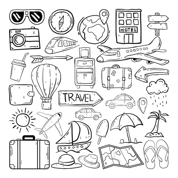 Vector set of travel doodle elements vector illustration in hand drawn style free vector