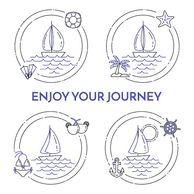 Set of travel horizontal banners with sailboat 