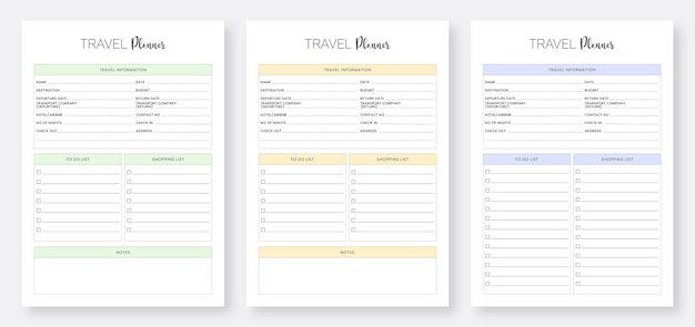 Set of Travel Planner Template Minimalist Planner Pages Templates Printable Travel Planner