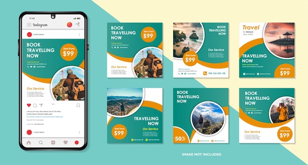 Set of travel sale social media post template web banner flyer or poster for travelling agency