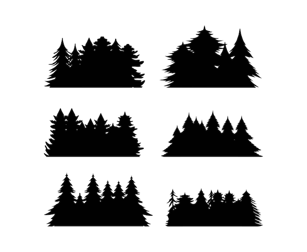 Set of Tree Forest Silhouette White Background