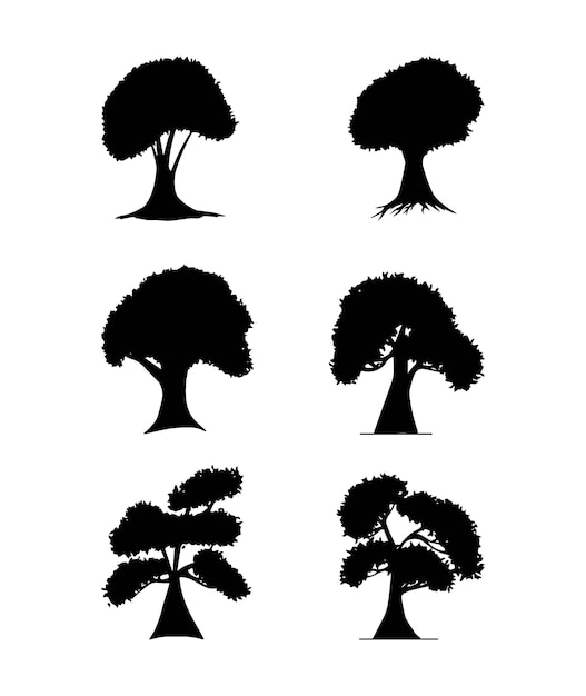 Set of Tree in Silhouette White Background