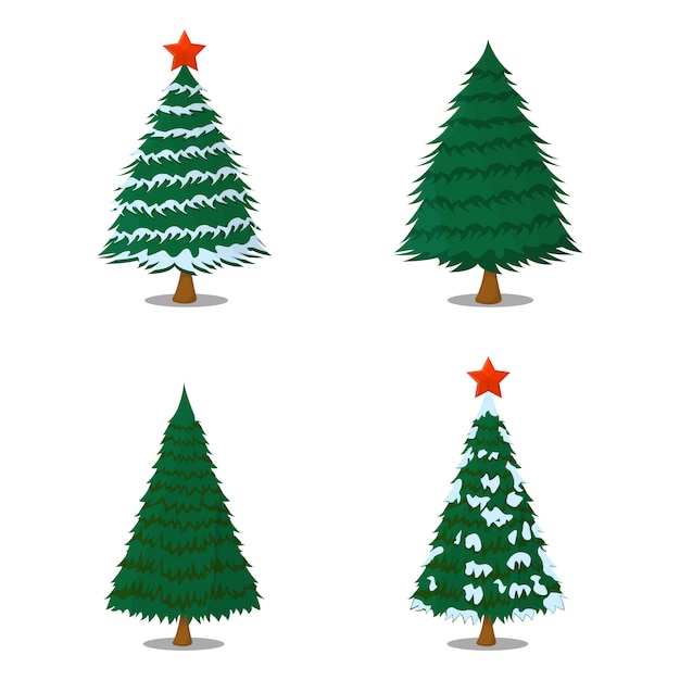 Set of Tree XMas Isolated icon. Cartoon style. Vector Illustration for Christmas day