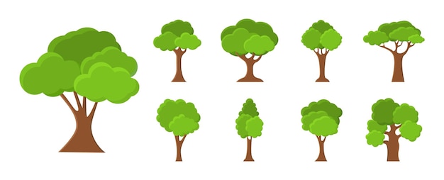 Set of trees in flat style Nature and organic trees