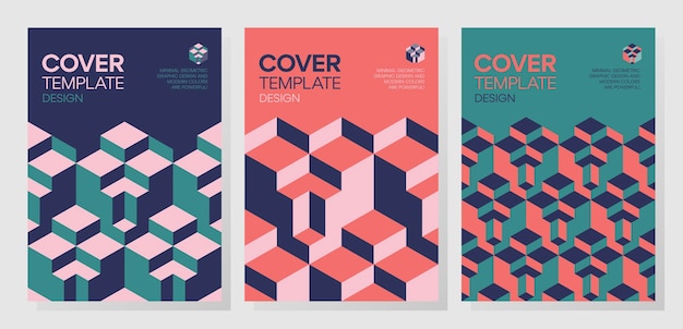 Vector set of trendy abstract 3d optical illusion geometric shapes cover design