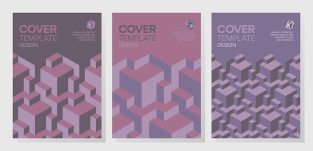 Vector set of trendy abstract isometric 3d optical illusion geometric shapes cover design