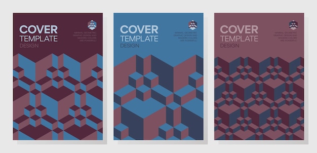 Vector set of trendy abstract isometric 3d optical illusion geometric shapes cover design