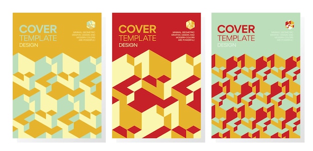 Set of trendy abstract isometric 3d optical illusion geometric shapes cover design