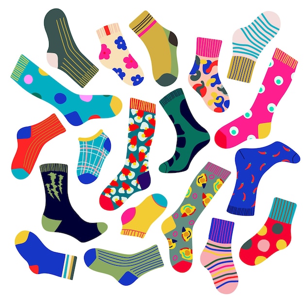 Set of trendy colorful socks Modern socks in different colors top down view Socks for men women