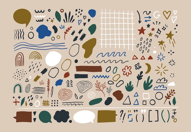 Set of trendy doodle abstract nature icons Unusual organic shapes in freehand matisse art style