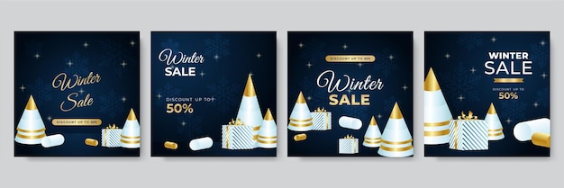 Set of trendy editable winter Merry Christmas new year sale banner background template for social networks square post. Special offers season sales and perfect offers vector cards. Vector illustration