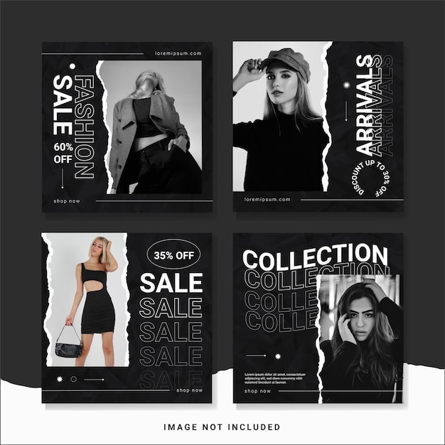 Set of trendy fashion sale banner social media post template