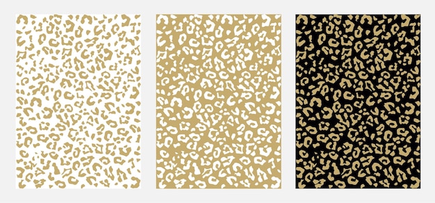 Set of trendy gold abstract seamless pattern skin leopard