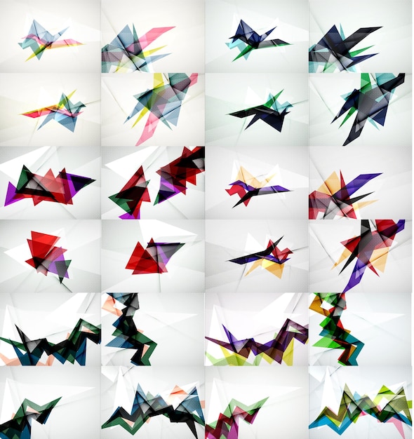 Set of triangle design geometric abstract backgrounds origami style