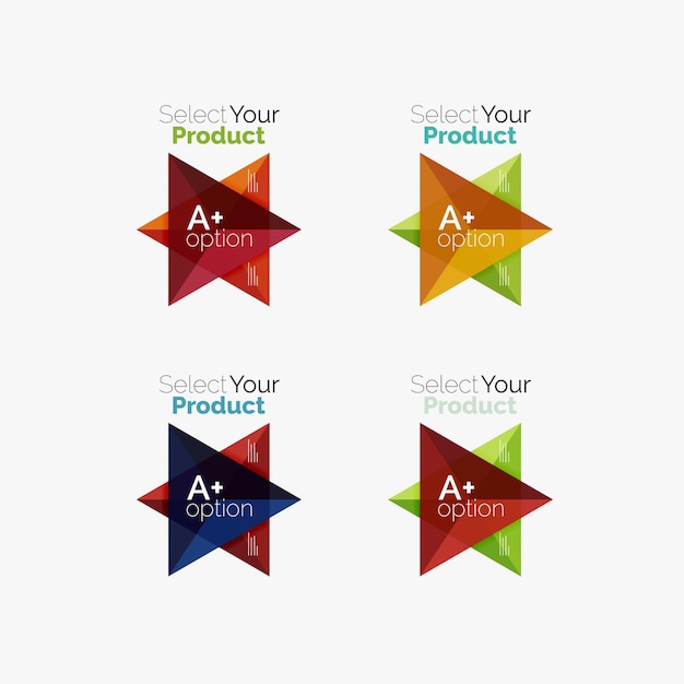 Set of triangle option infographic layouts Select your product concept make a choice idea