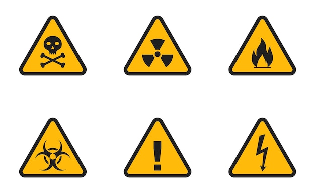 Set of triangular hazard warning signs Set of triangle yellow warning icons