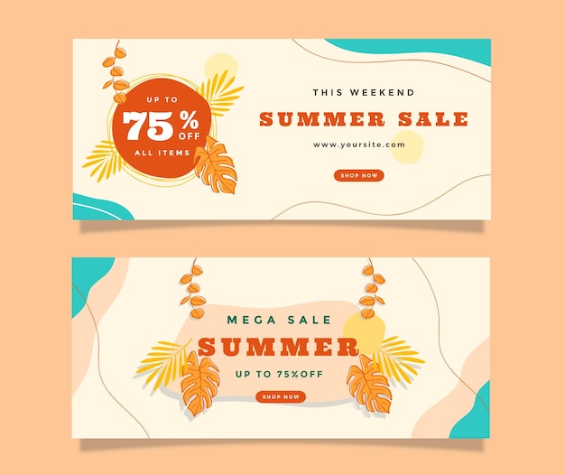 Set of tropical summer gradient banner sale for social media