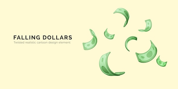 Set of twisted green paper currency Paper money in realistic 3D style for banner Twisted Dollar Bill Vector illustration