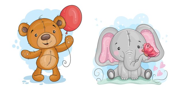 Set of two characters bear elephant